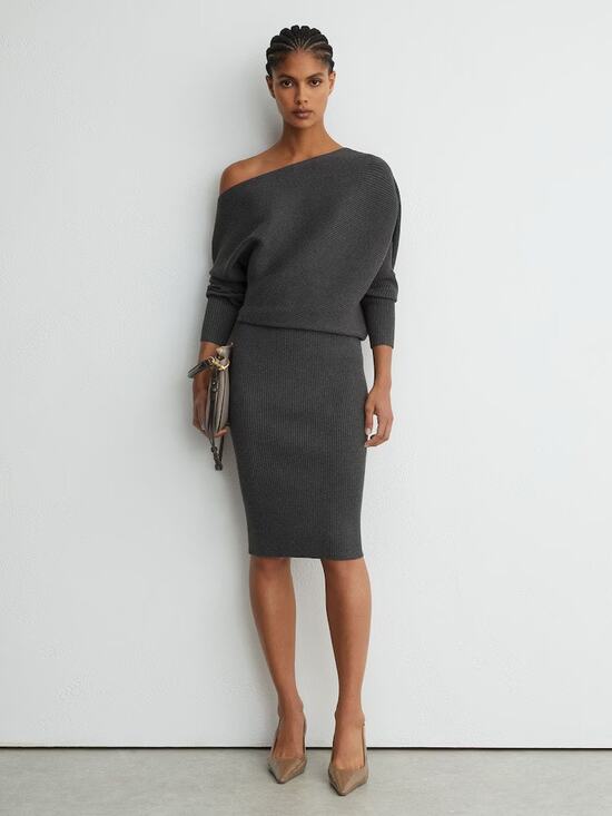 Reiss Dresses & Skirts - Reiss Lara Off Shoulder Ribbed Midi Dress